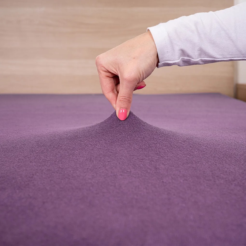 Cearșaf de pat 4Home, din bumbac frotir, violet, 90 x 200 cm, 90 x 200 cm