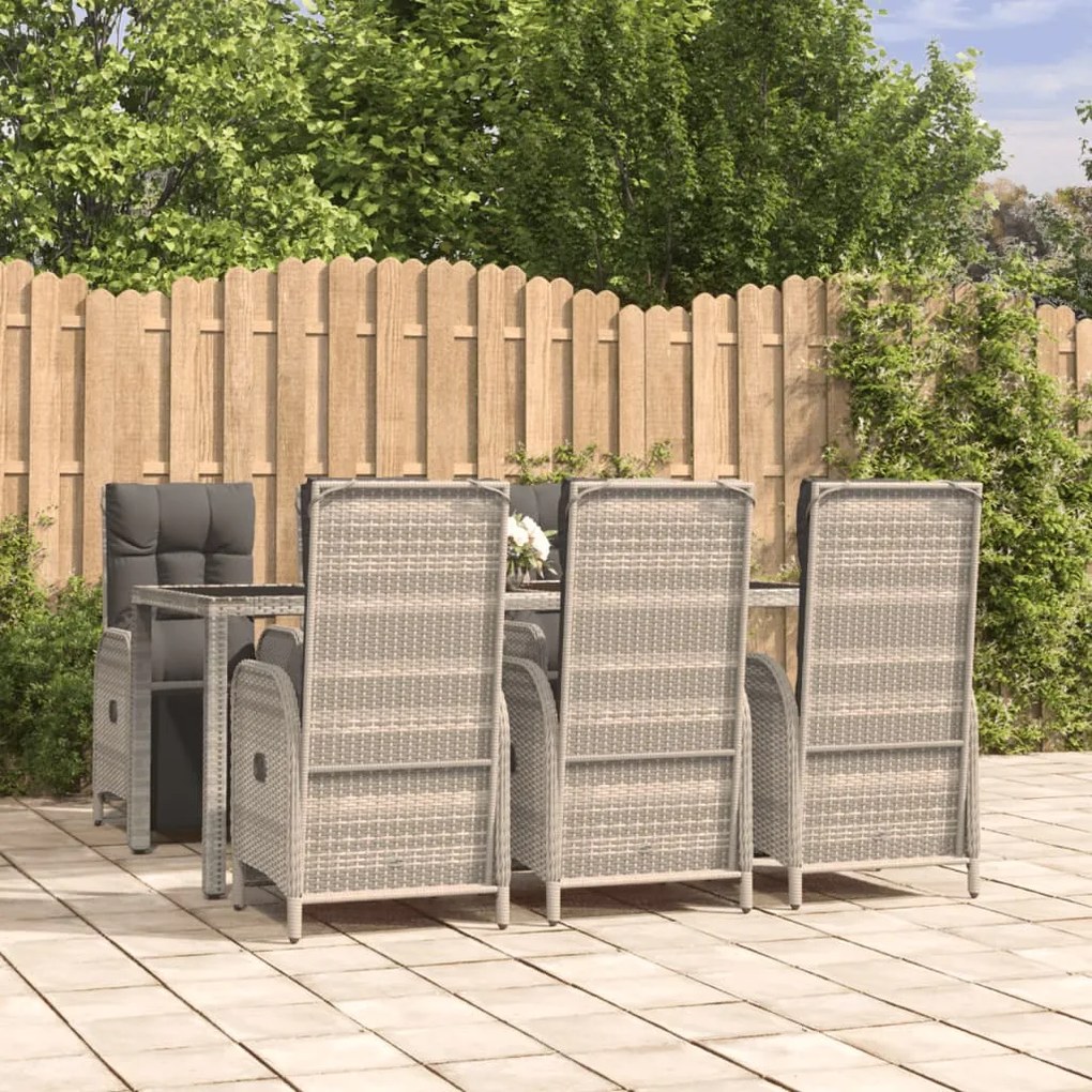 3185033 vidaXL Set mobilier de grădină cu perne, 7 piese, gri, poliratan