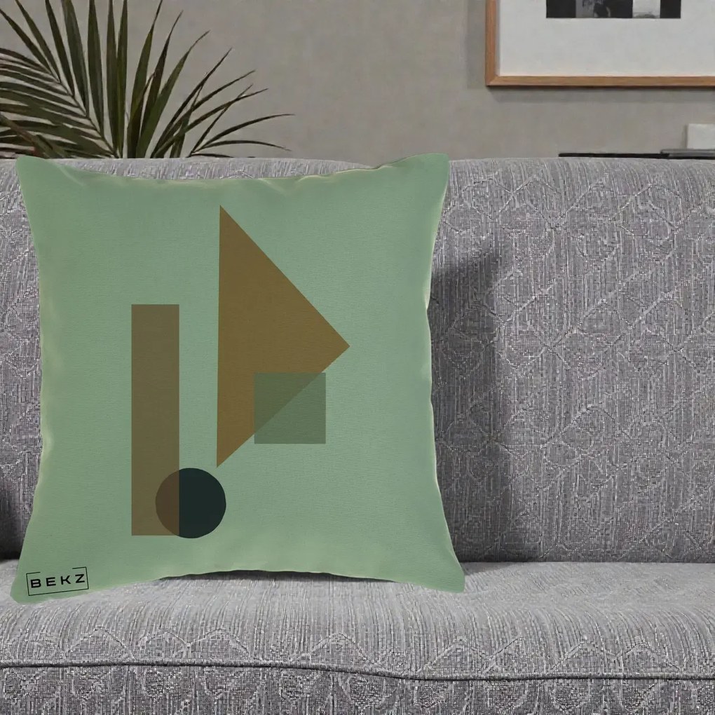 Perna Decorativa Geometric Bauhaus Triunghi, 40x40 cm, Verde, Husa Detasabila, Perna Inclusa, BEKZ®