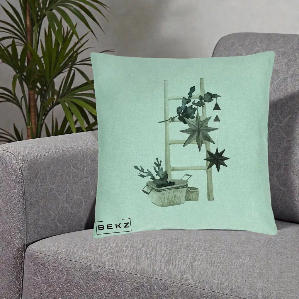 Perna Decorativa Scara Scandinavica cu Stele, 40x40 cm, Verde Menta, Husa Detasabila, Perna Inclusa, BEKZ®
