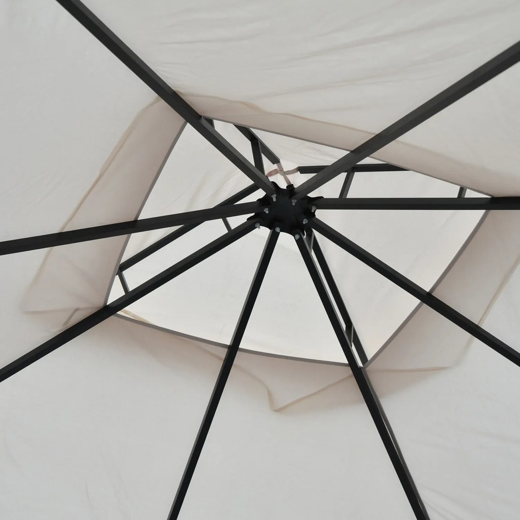 Outsunny Pavilion de Grădină cu Acoperiș Dublu din metal și Poliester,Bej, 3x3m