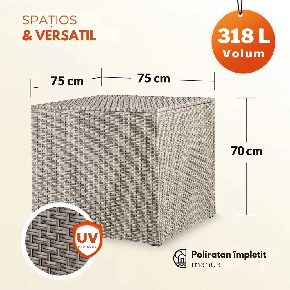 Ladă de depozitare din poliratan RICCO, 318L, 75x75x70 cm, crem Casaria