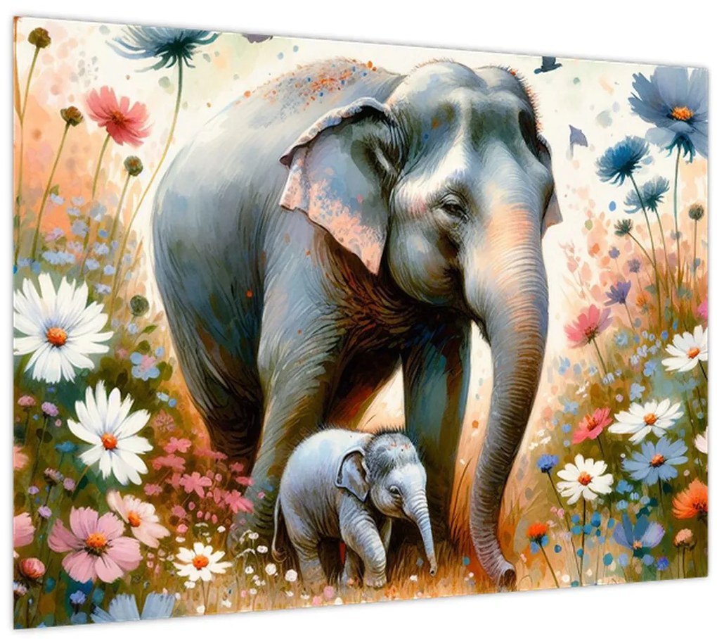 Tablou - Mama elefant, acuarelă (70x50 cm)