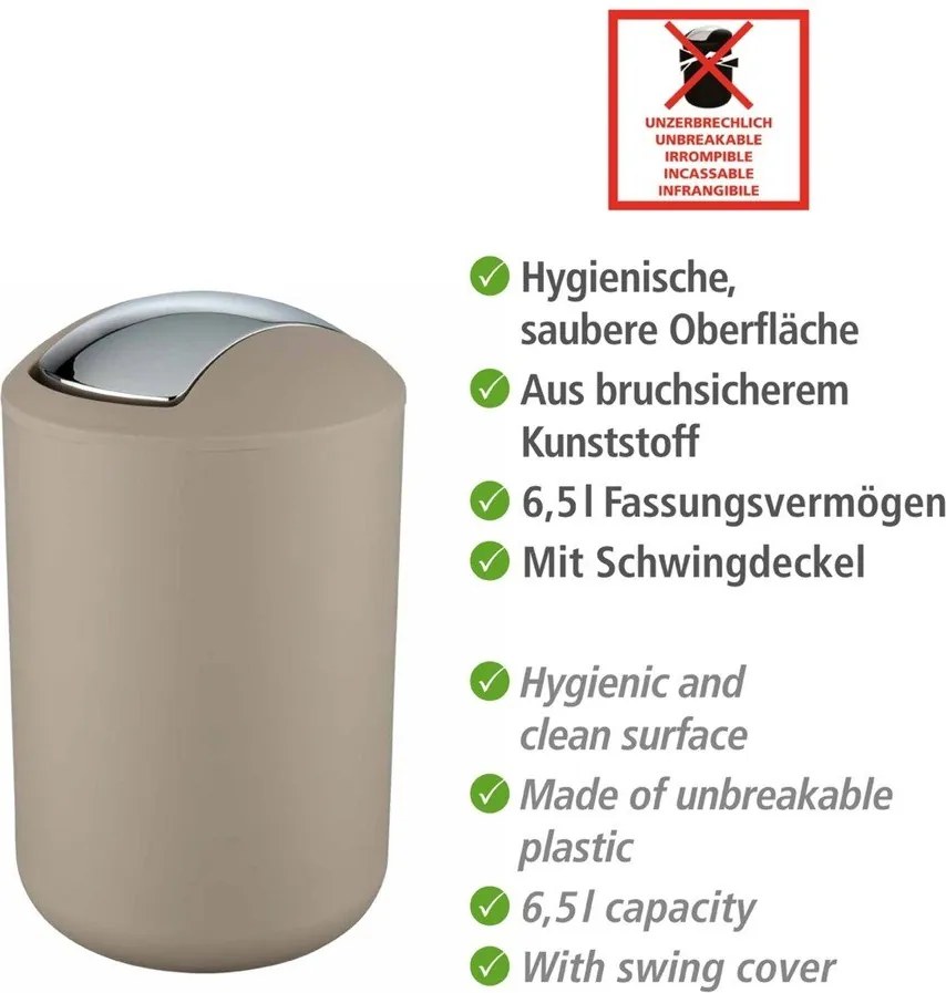 Coș de gunoi taupe din plastic 6,5 l Brasil – Wenko