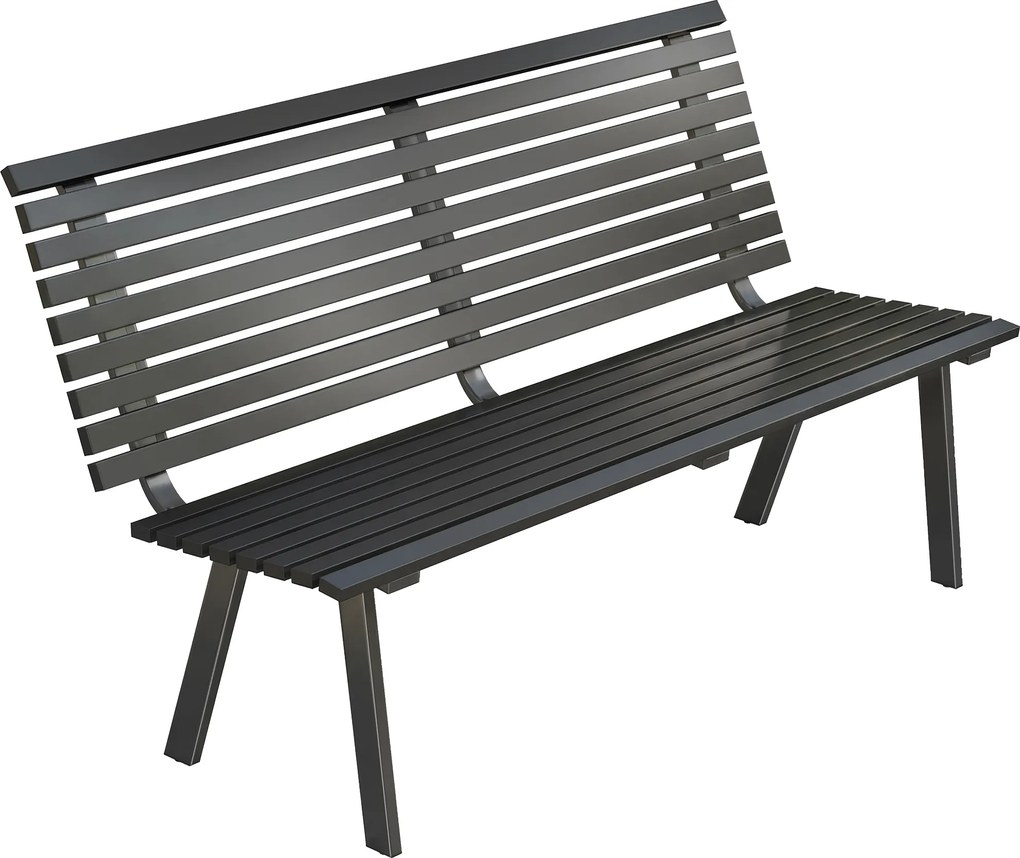 Outsunny Bancă de grădină 3 locuri, rezistentă la intemperii, metal, bancă pentru exterior cu șezut lat, design cu lamele, până la 240 kg 154 x 68 x 88 cm | Aosom Romania