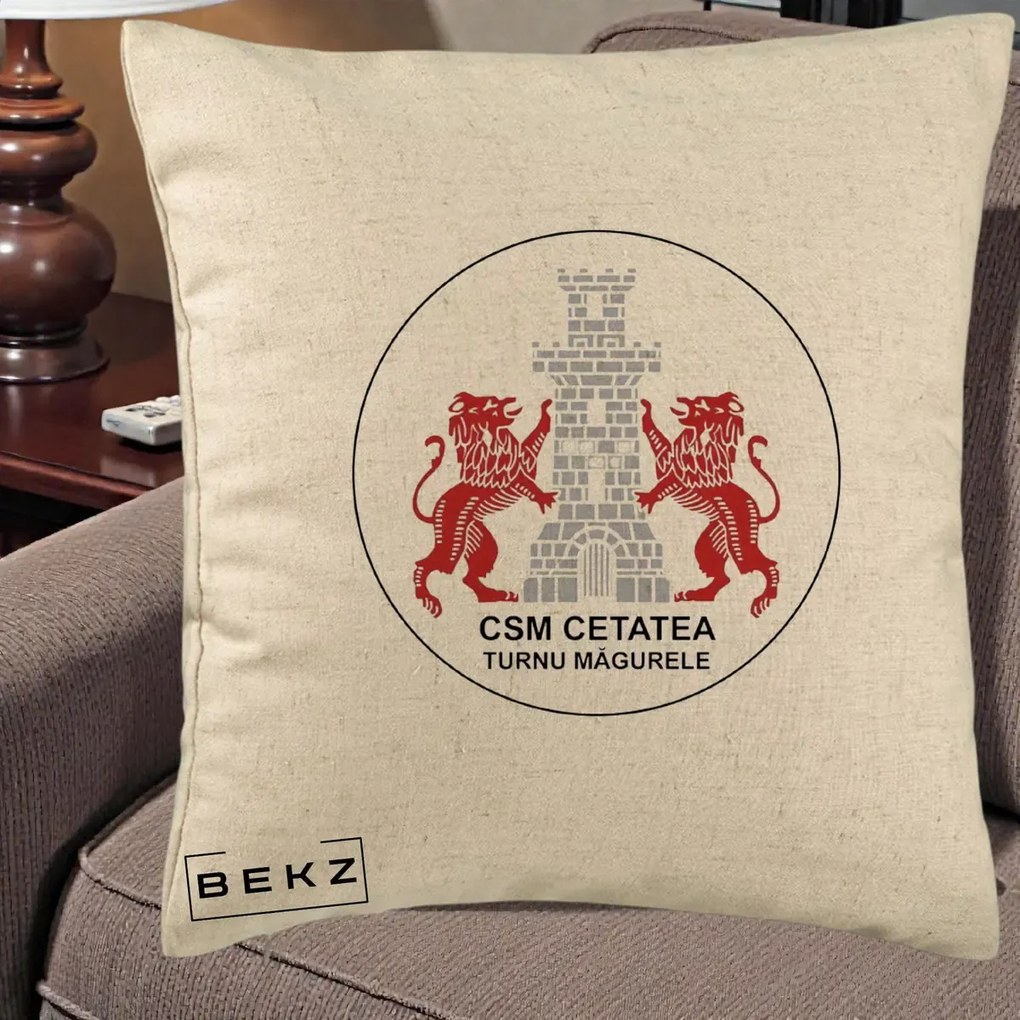 Perna Personalizata CSM Cetatea Turnu Magurele Fotbal, 40x40 cm, Bej, Husa Detasabila, Perna Inclusa, BEKZ®