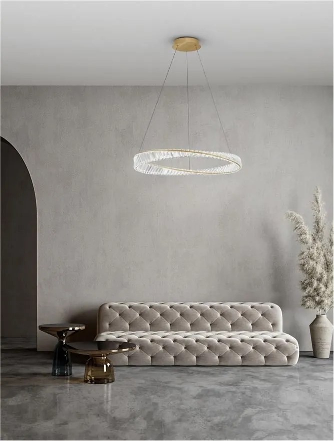 Lustra LED suspendata , dimabila, cristal design elegant AURELIA auriu 80cm