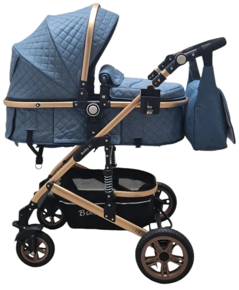 Carucior nou nascuti 2 in 1 Baby Care™ PRO 531, Cu geanta bebe, Cadru Aluminiu Gold , Amortizoare, Roti din cauciuc plin AVE, Spatar reglabil 3