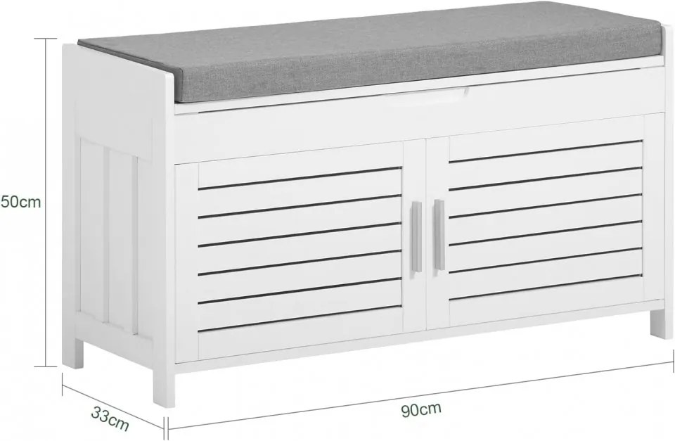 BAA21 - Banca 90 cm pentru Hol, pantofi, depozitare - Alba