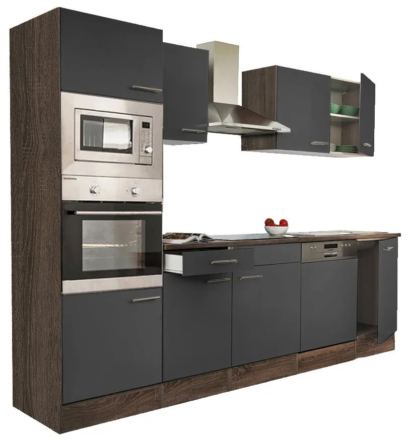 Mobilă de bucătărie Yorki cu corp din stejar Yorki, față antracit satinat, dimensiune 280 cm