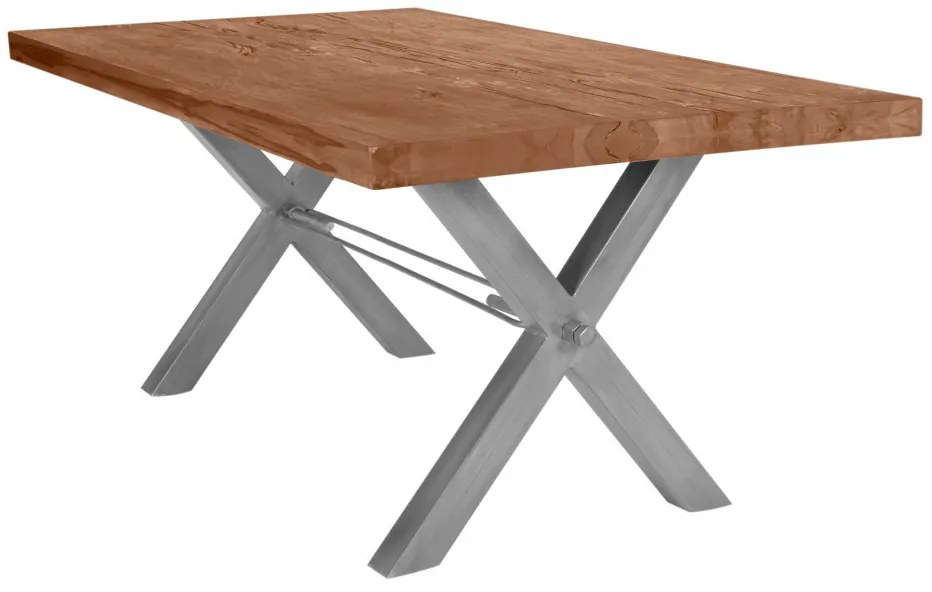 Masa dreptunghiulara cu blat din lemn de stejar Tables &amp; Benches 200 x 100 x 76 cm maro/argintiu