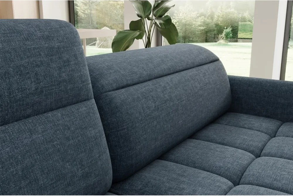 Colțar albastru extensibil/cu spațiu de depozitare cu tapițerie din catifea (cu colț pe partea stângă/în formă de ”L”) Barea – ELTAP