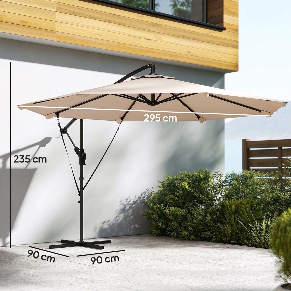 Outsunny Umbrelă cu Braț Lateral 3 m, Umbrelă Banana cu Manivelă, Culoare Bej | Aosom Romania