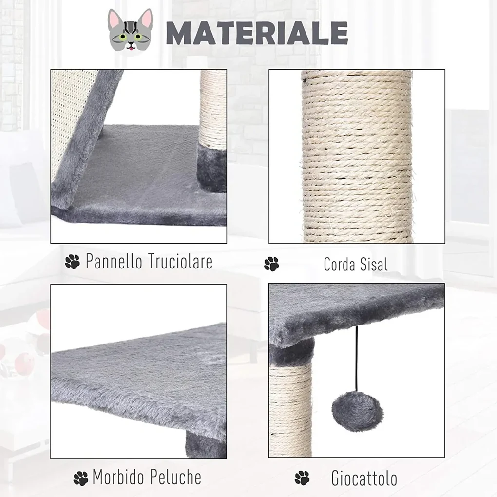 PawHut Arbore pentru Pisici Compact, Design cu Frânghie Sisal pentru Zgâriat, Gri, 40x40x98cm | Aosom Romania