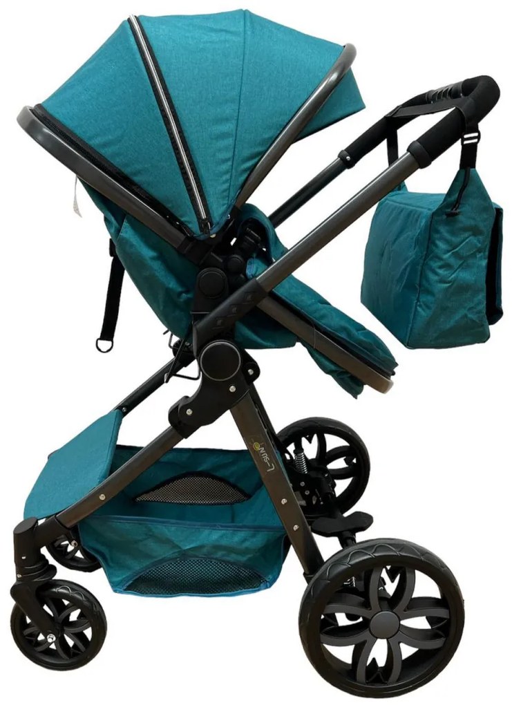 Carucior 2 in 1 cu cos de cumparaturi, transformabil, ușor și practic pentru copii 0-36 luni - CPC-34-turcoaz