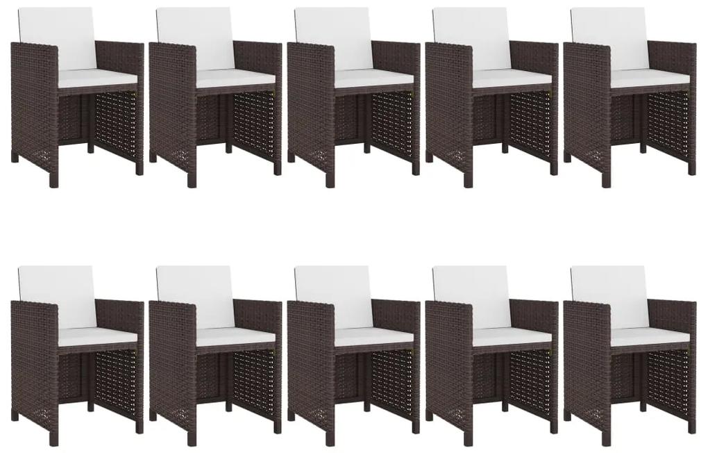 Set mobilier de exterior cu perne, 11 piese, maro, poliratan Maro, 11