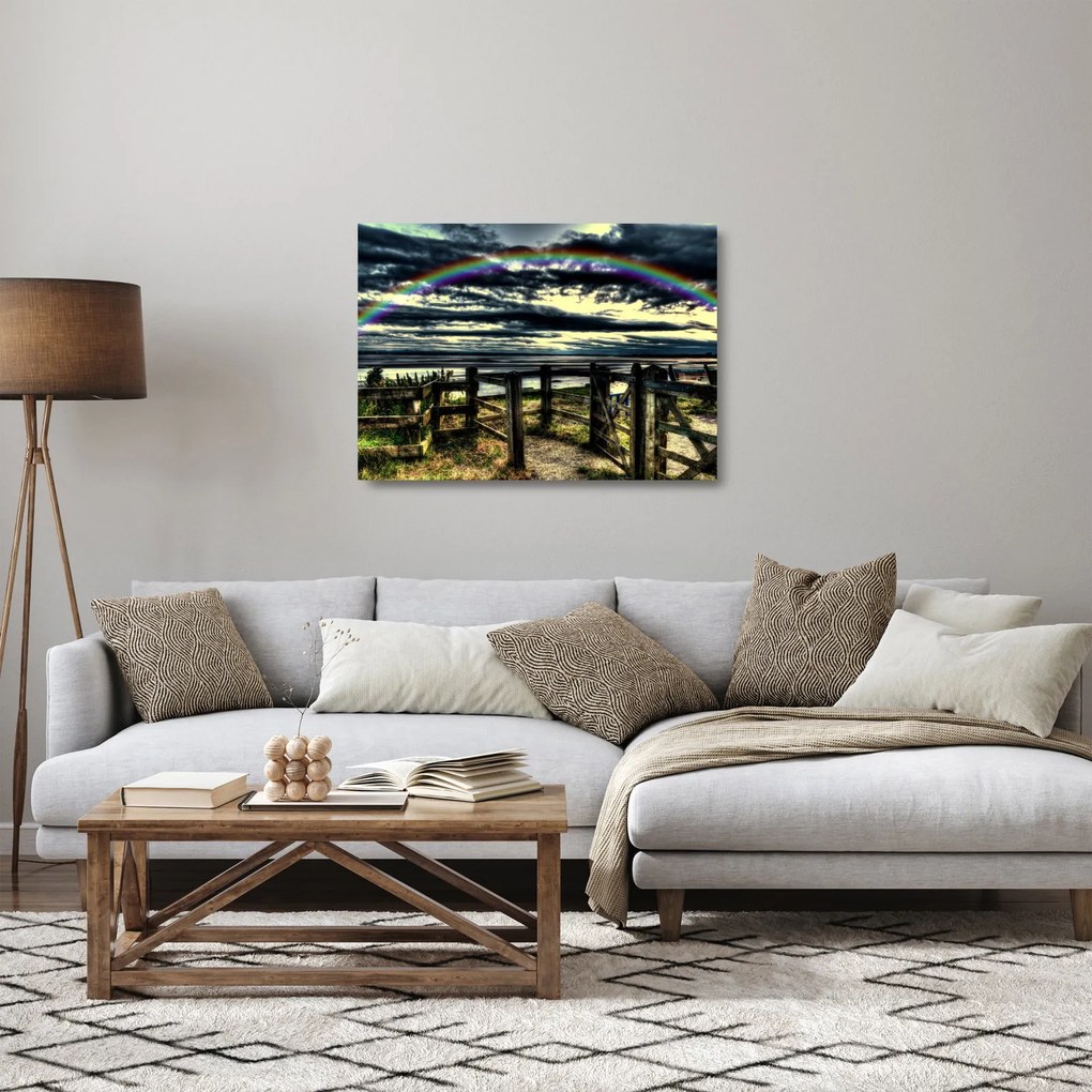 Tablou pe sticlă cu curcubeu deasupa mării (70x50 cm)