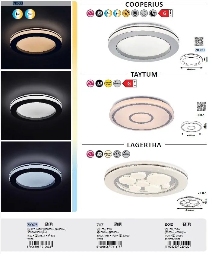 Plafoniera LED cu telecomanda, Cooperius D 48cm
