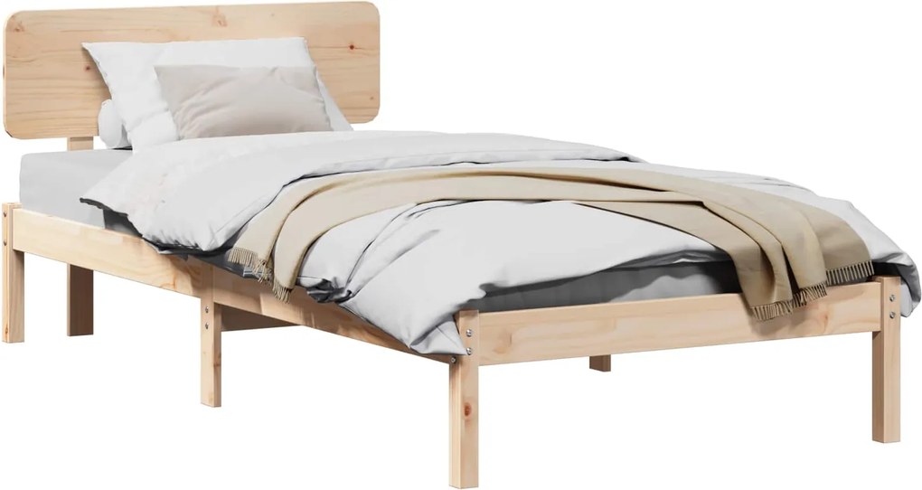 vidaXL Cadru de pat cu headboard natural 90 x 200 cm Lemn de pin masiv