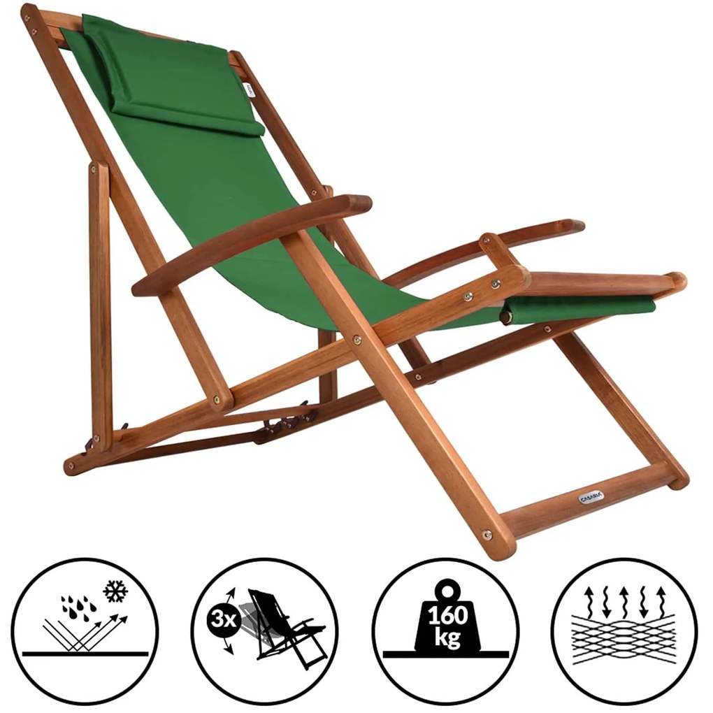 Șezlong de grădină SIENA, 65x87x102cm, verde Casaria