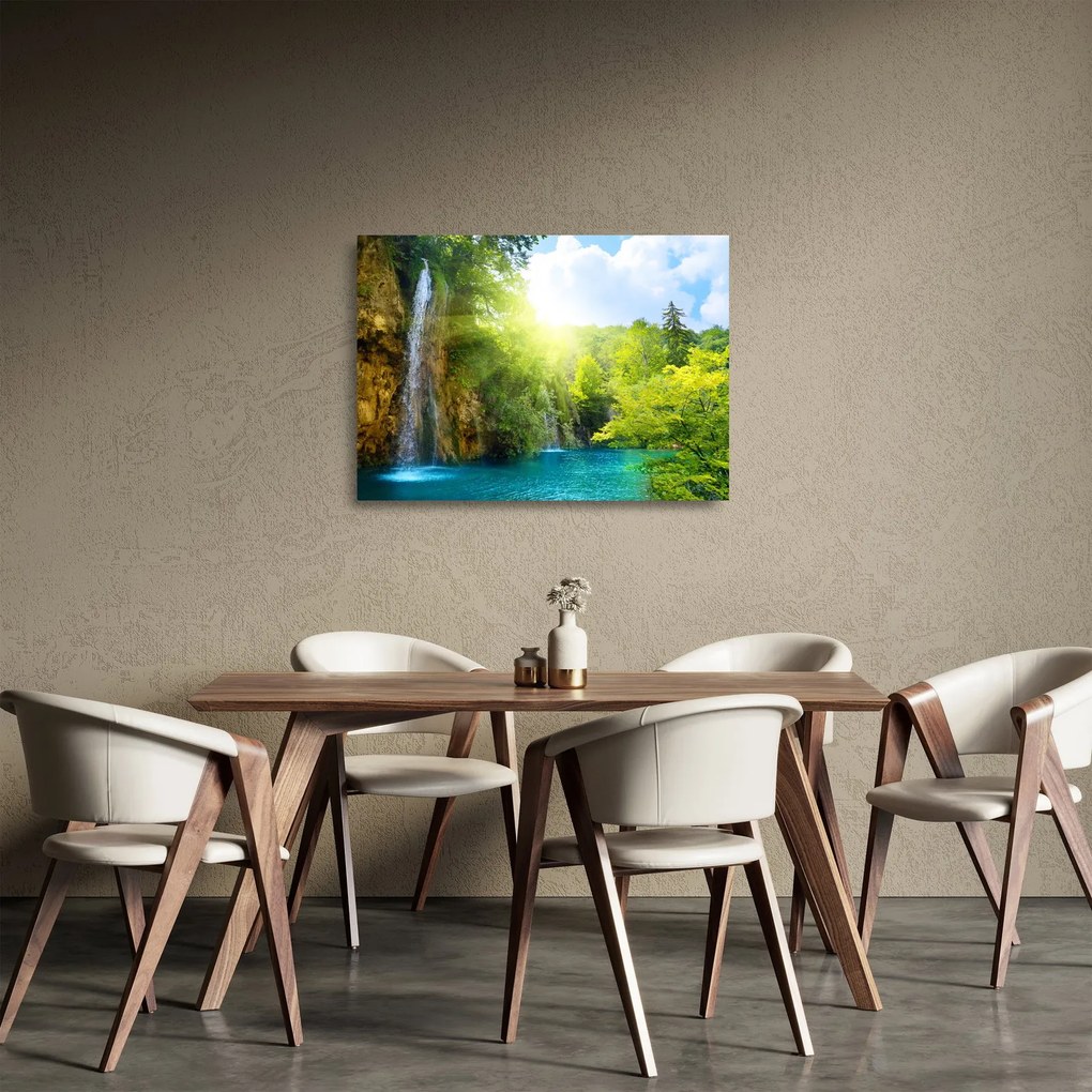 Tablou pe sticlă - cascadele în djunglă (70x50 cm)