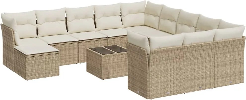 vidaXL Set canapele de grădină, 13 piese, cu perne, bej, poliratan
