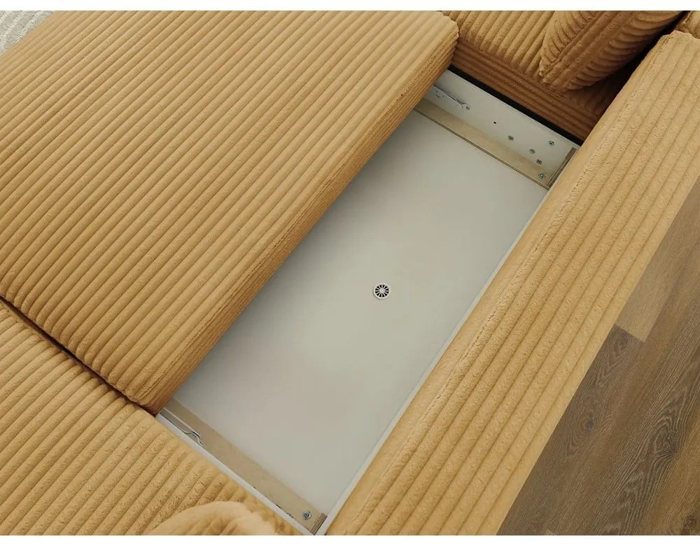 Colțar galben muștar extensibil/cu spațiu de depozitare cu tapițerie din catifea reiată (cu colț pe partea stângă/în formă de "U") Lucien – Bobochic Paris