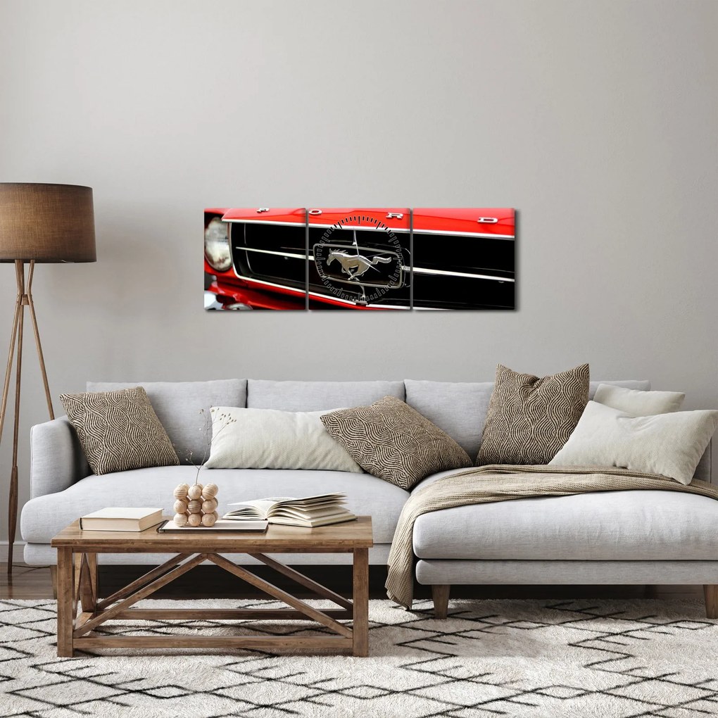 Tablou - Mașina roșie (cu ceas) (90x30 cm)