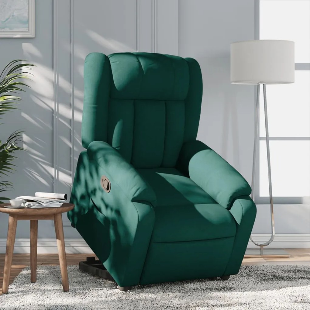 vidaXL Fotoliu rabatabil ridicare pe verticală, verde închis, textil