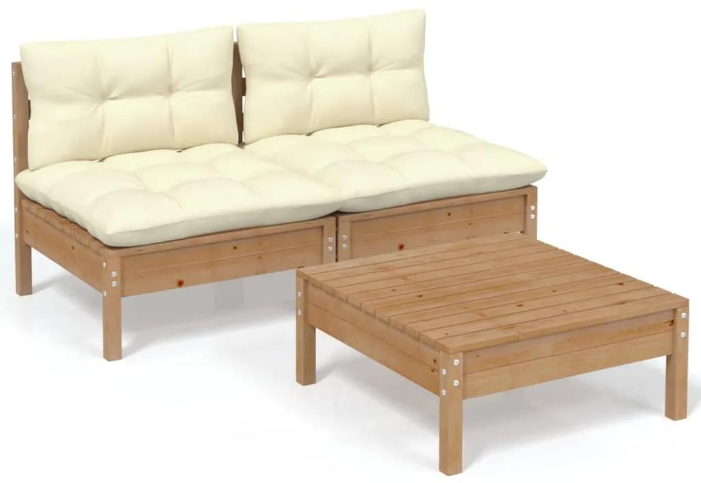 3096001 vidaXL Set mobilier grădină cu perne crem, 3 piese, lemn de pin