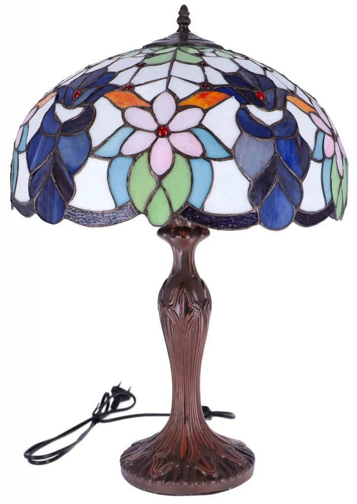 Lampa de masa Tiffany Blueflower h 62 cm, abajur 40 cm