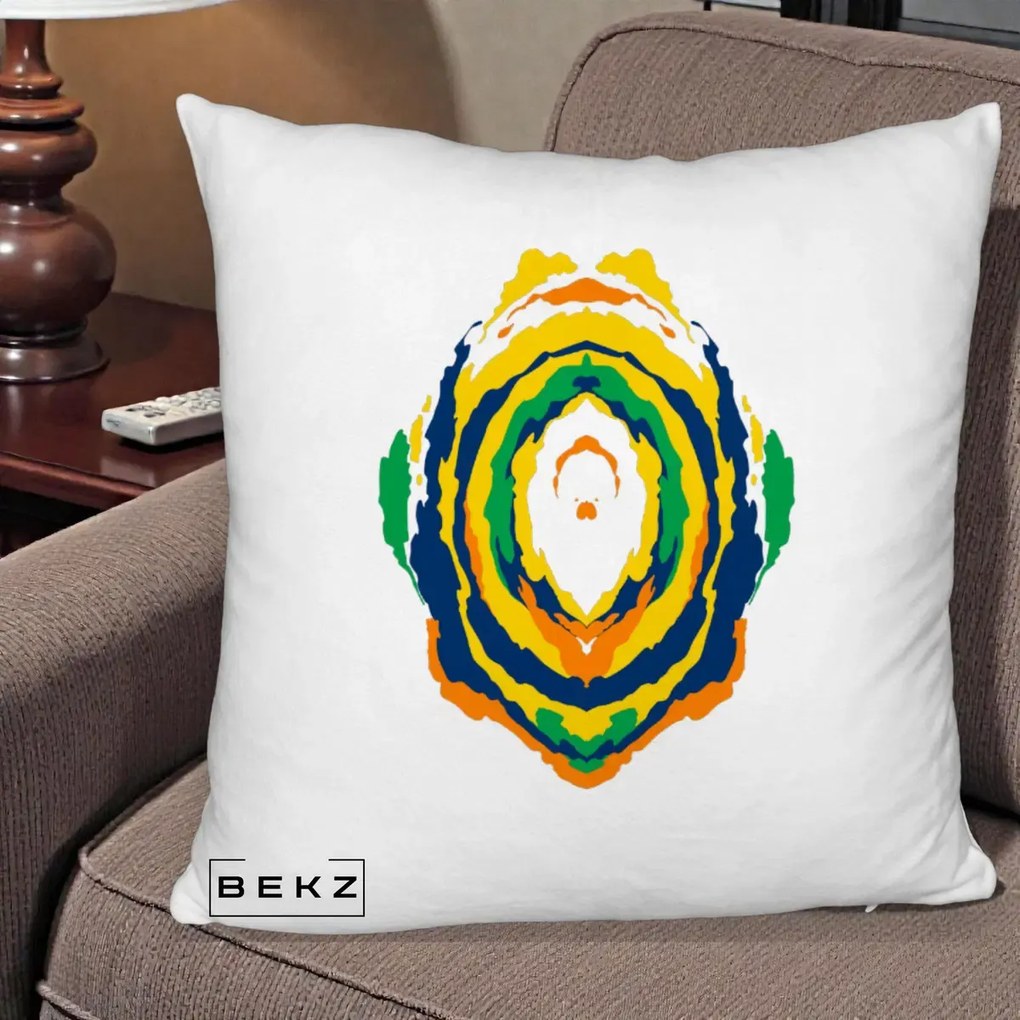 Perna Decorativa Oval Abstract Multicolor, 40x40 cm, Alb Pufos, Husa Detasabila, Perna Inclusa, BEKZ®