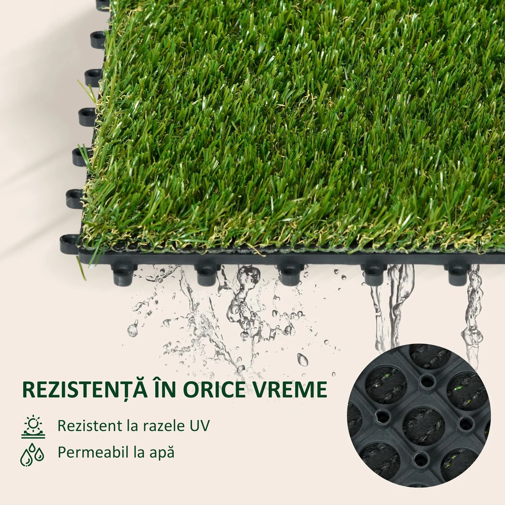 Outsunny Dale pentru Gradina cu Iarba Sintetica 30x30cm 10 Bucati, Gazon Artificial Realist, Verde | Aosom Romania