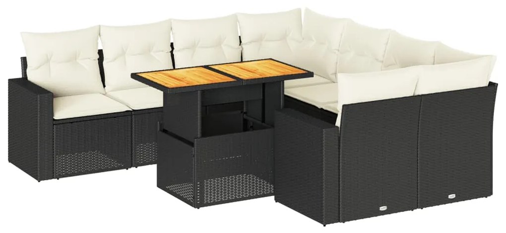 3327017 vidaXL Set mobilier de grădină cu perne, 9 piese, negru, poliratan