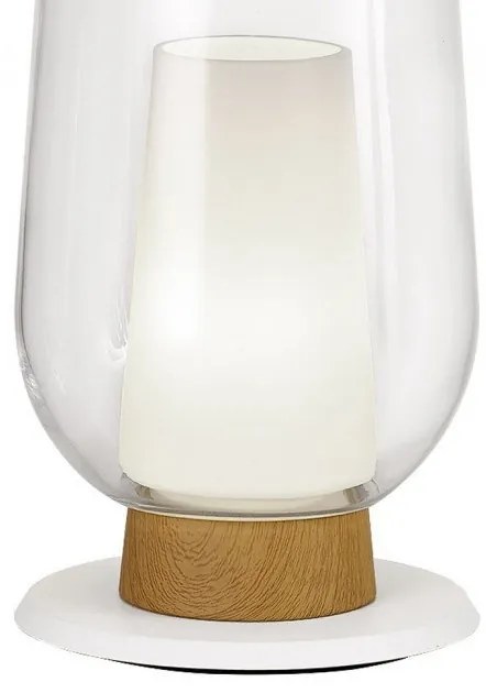 Veioza, Lampa de masa design modern Nora alb/ lemn