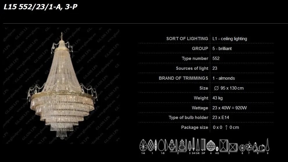 Lustra Imperial Lux cristal Bohemia L15 552/23/1-A, 3-P