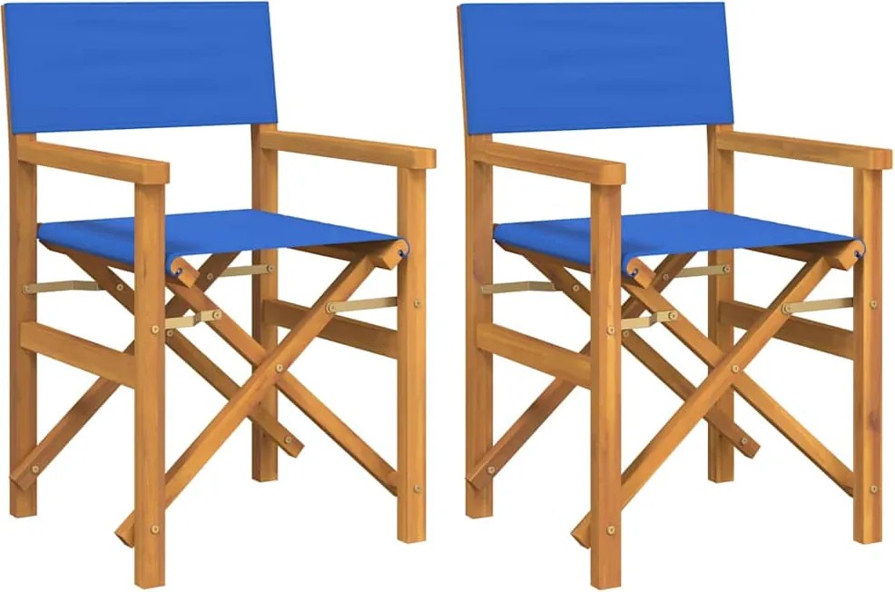 vidaXL Scaune de regizor pliante, 2 buc., albastru, lemn masiv de tec