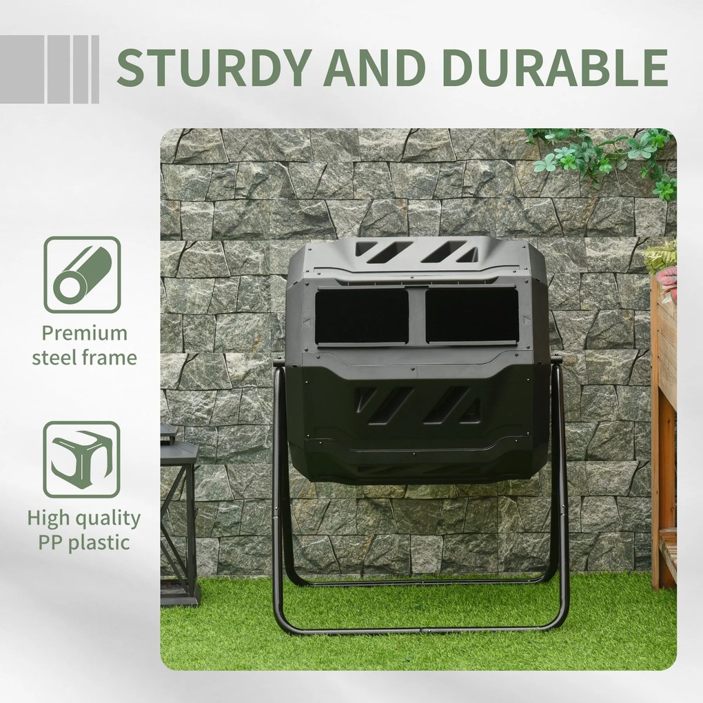 Outsunny Compostor Domestic de Grădină și Balcon din Plastic, Recipient Rotativ pentru Compost, 71x64x96 cm, Negru | Aosom Romania