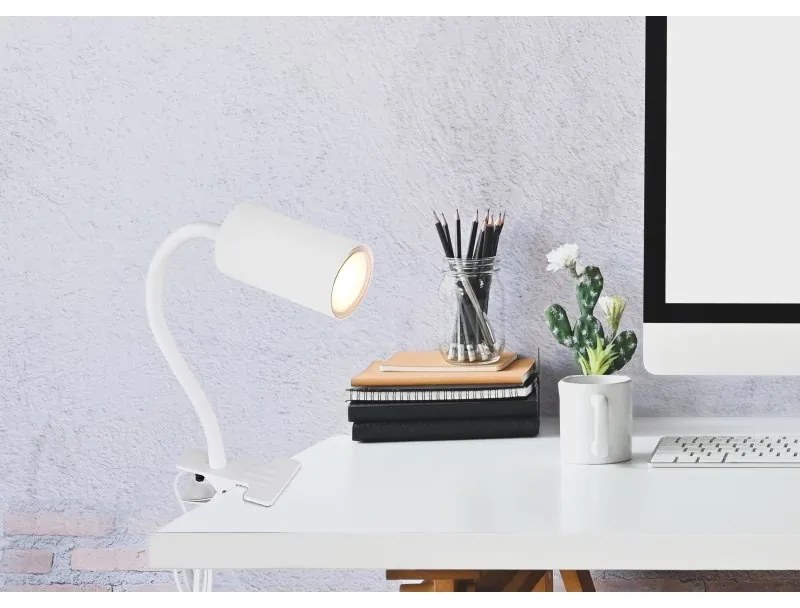 Veioza, lampa de birou cu clema design modern Robby alb