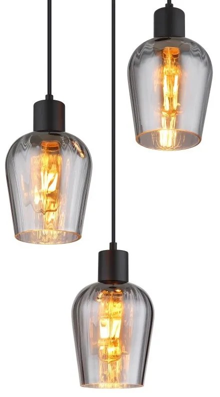 Lustra suspendata design modern RYAN 3L negru/fumuriu