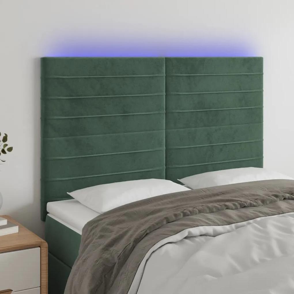 3122615 vidaXL Tăblie de pat cu LED, verde închis, 144x5x118/128 cm, catifea