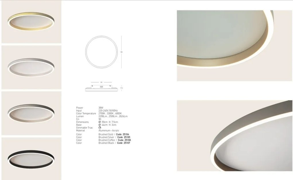 Plafoniera LED CCT, diametru 59cm, BRUSHED COFFEE ZB-25166