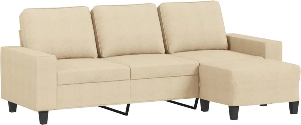 vidaXL Canapea cu 3 locuri cu taburet, crem, 180 cm, material textil