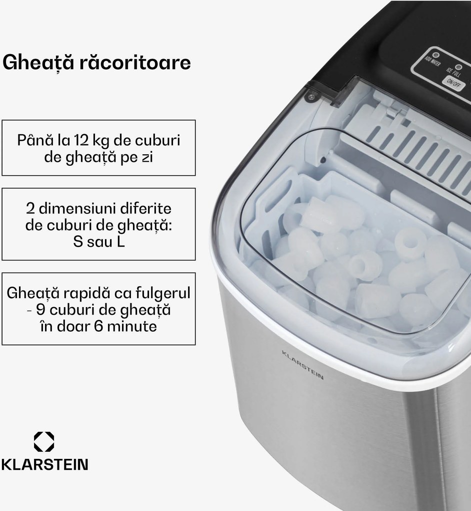 Klarstein Caldwell mașină de gheață Bulleteis 12kg/24h rezervor apă: 1,3 l