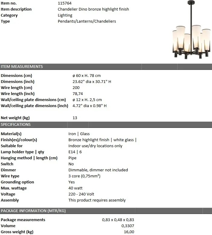 Lustra dimabila suspendata design elegant LUX Dino, bronz 115764 HZ