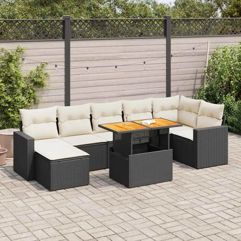 3327066 vidaXL Set mobilier de grădină cu perne, 8 piese, negru, poliratan