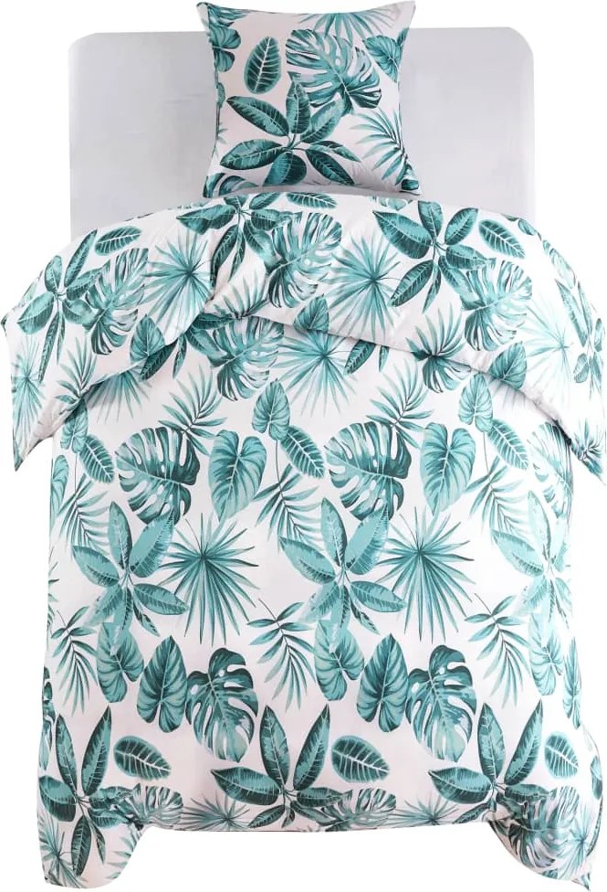 vidaXL Set husă pilotă, imprimeu frunze, verde, 140x200/60x70 cm