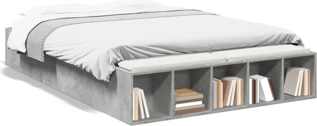 vidaXL Cadru de pat, gri beton, 120x190 cm, lemn prelucrat