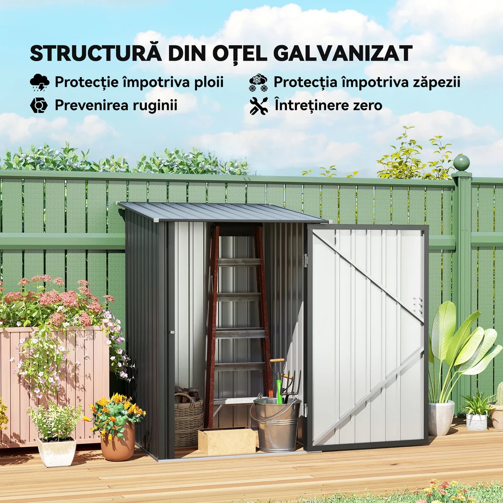 Outsunny Căsuță de Grădină din Tablă de Oțel, Magazie pentru