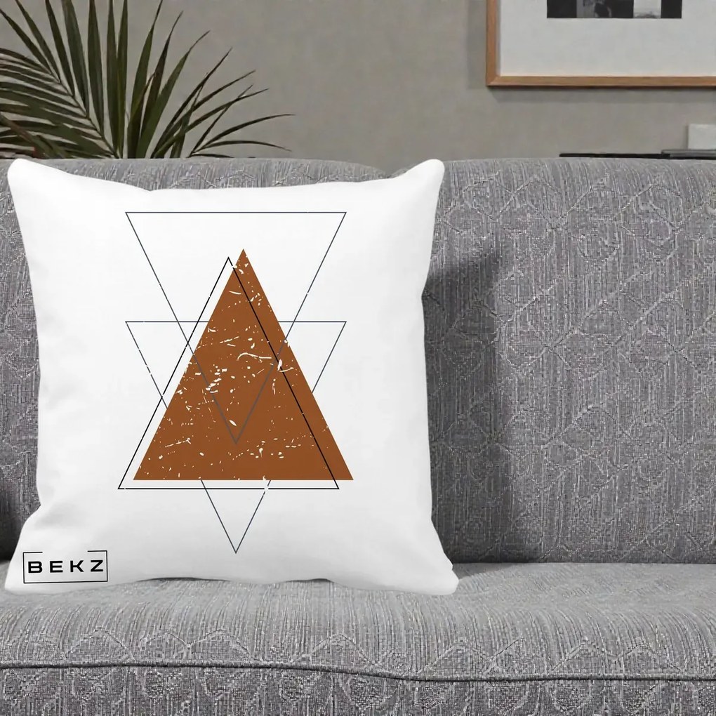 Perna Decorativa Geometric Triunghiuri Sacred, 40x40 cm, Alba Mata, Husa Detasabila, Perna Inclusa, BEKZ®
